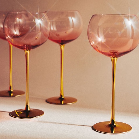 Anthropologie Other - ✨ 24K Gold PINK Catherine Martin Gold Starry Night Wine Glasses